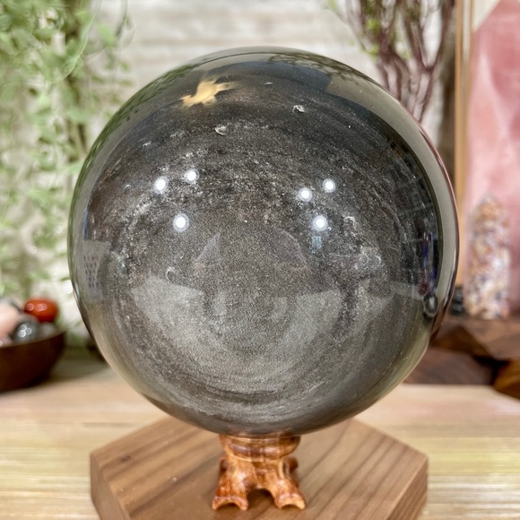 0518 HUGE!!! Silver Sheen Obsidian Crystal Sphere - Double XL 5-1/2 Pounds - Picture 5 of 11